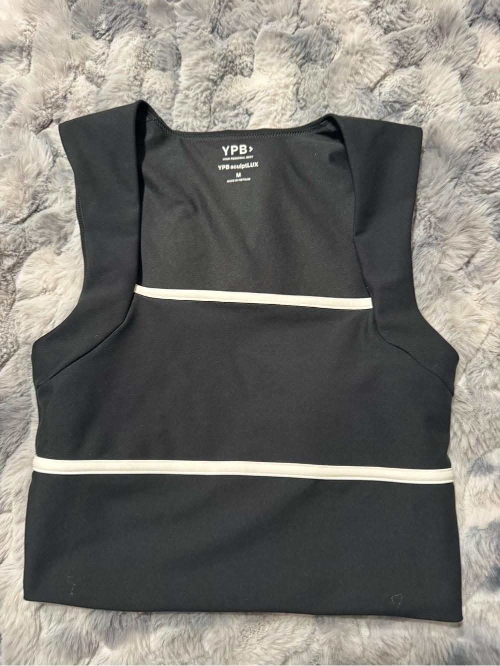 Black Sleeveless Sculpted Tank with White Trim